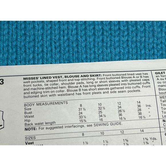 McCalls 2963 sewing pattern vest maxi skirt blouse kitten size 10 - Picture 5 of 6